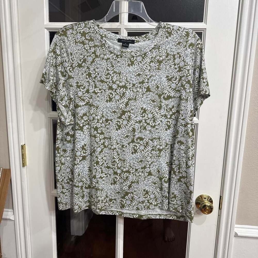 Sanctuary Olive Paisley Floral Slub Knit T-Shirt